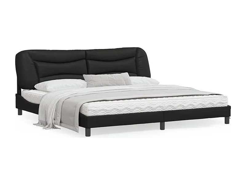 Estrutura de cama c/ luzes LED 200x200cm couro artificial preto