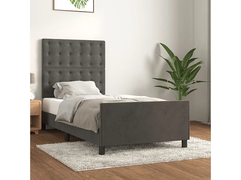 Estructura de cama con cabecero terciopelo gris oscuro 90x200cm