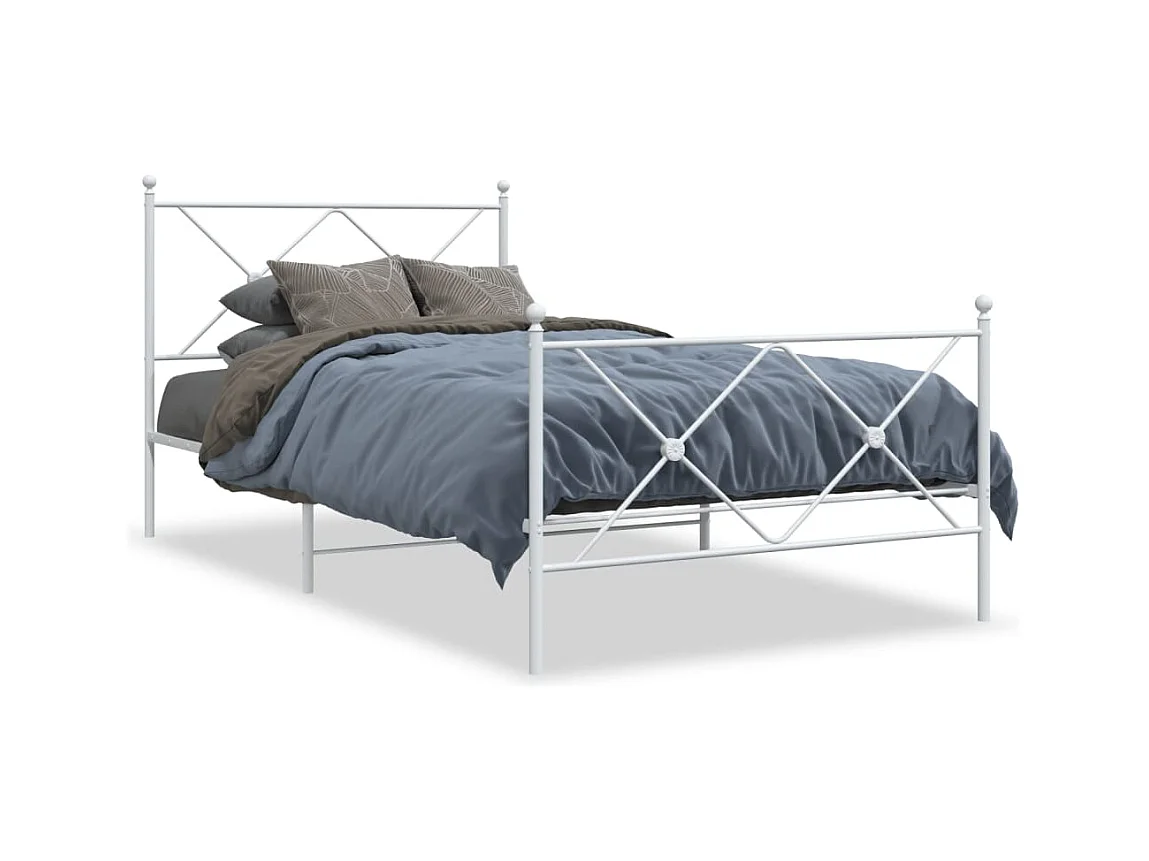 Estructura cama metal con cabecero y pie cama blanca 107x203 cm