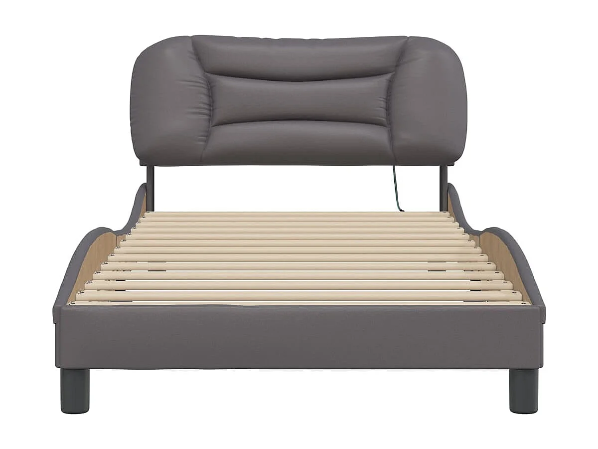 Estrutura de cama c/ luzes LED 100x200cm couro artificial cinza