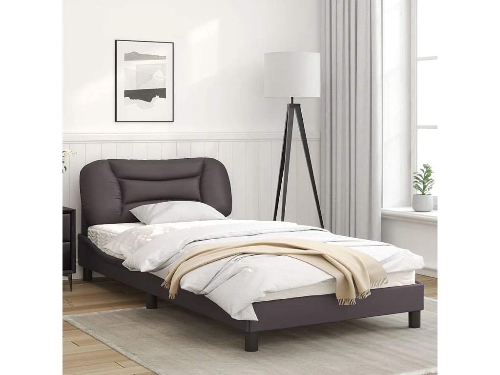 Estrutura de cama c/ luzes LED 100x200cm couro artificial cinza