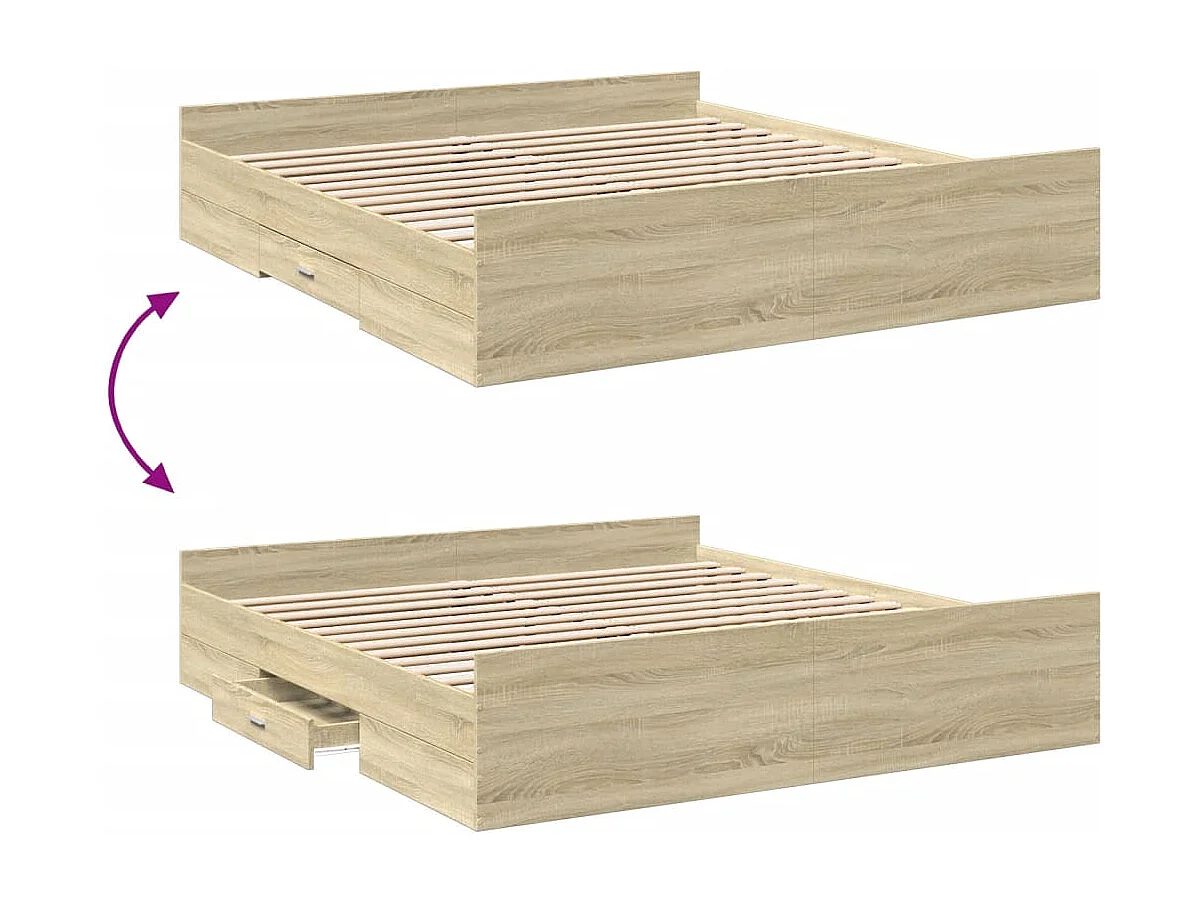 Cama con cajones madera ingeniería roble Sonoma 180x200 cm