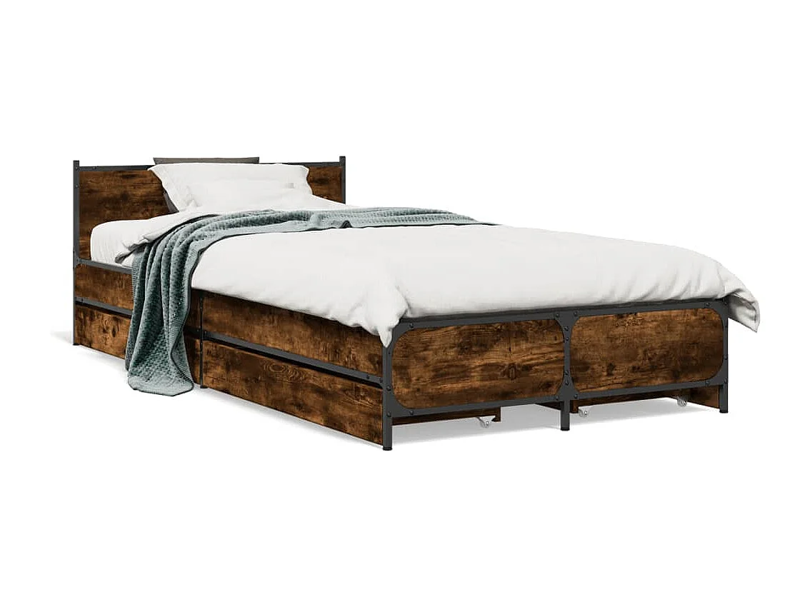 Cama con cajones madera de ingeniería roble ahumado 75x190 cm