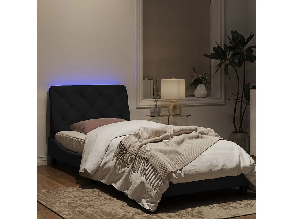 Estructura de cama con luces LED terciopelo negro 90x200 cm