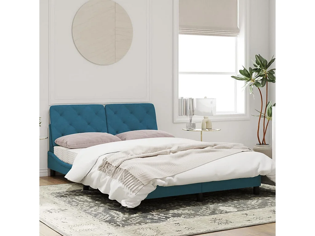 Estructura de cama con cabecero terciopelo azul 120x200 cm