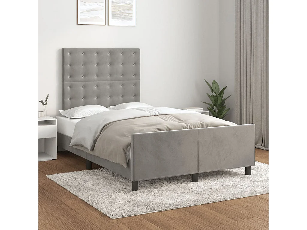 Estructura cama con cabecero terciopelo gris claro 120x190 cm