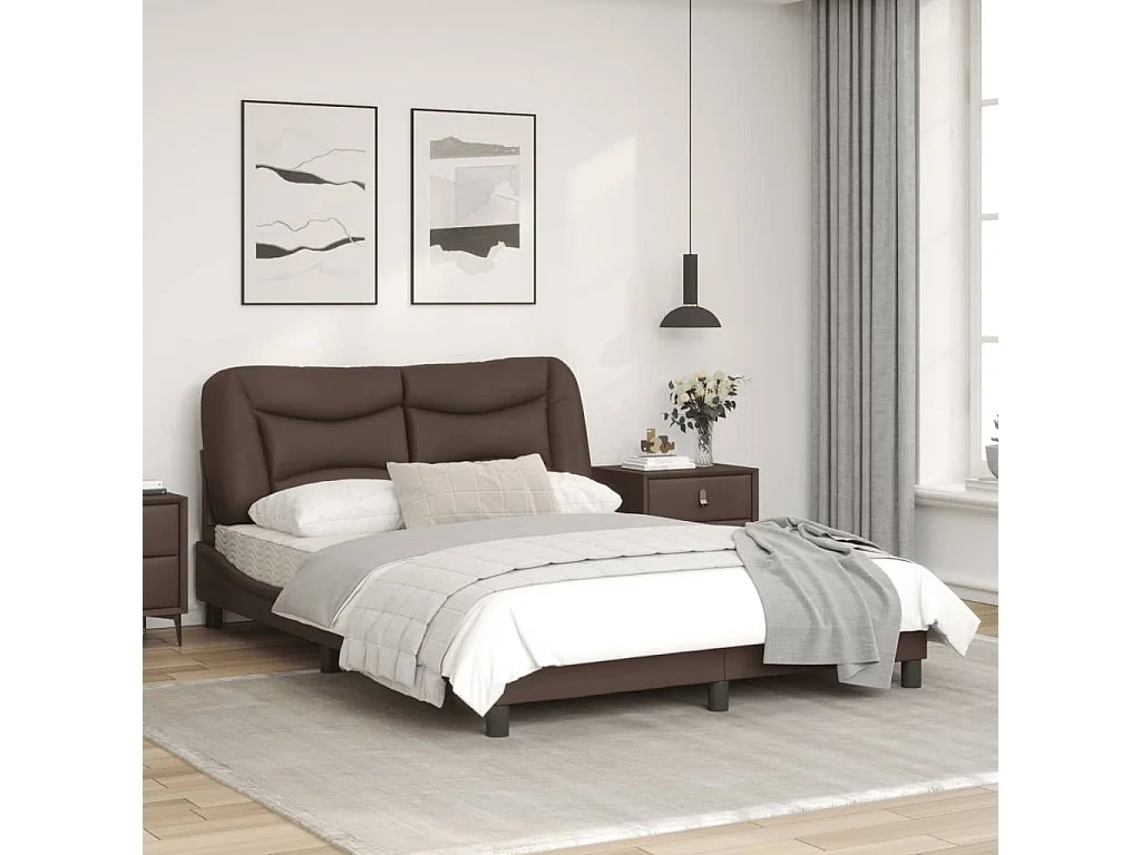 Cadre de lit avec lumières LED marron 140x190 cm similicuir