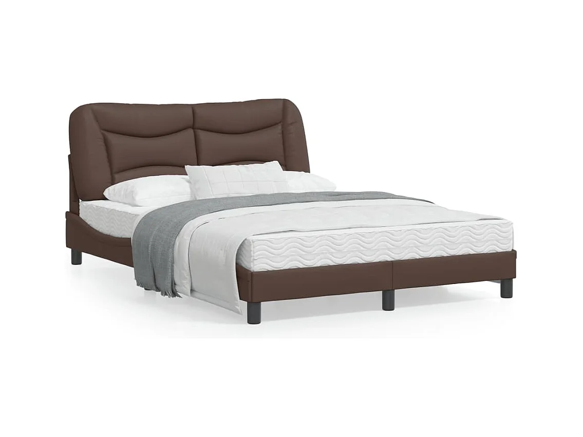 Estrutura cama c/ luzes LED 140x190cm couro artificial castanho