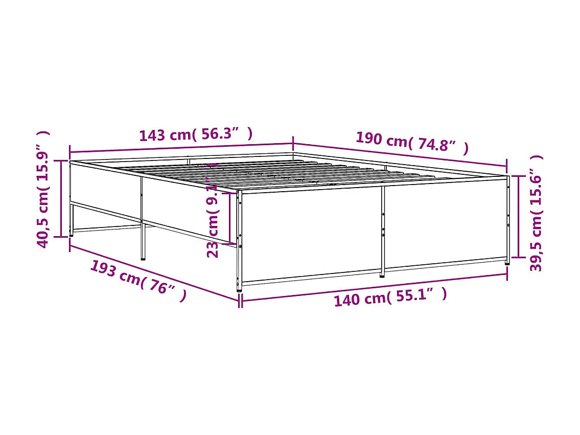Estructura de cama madera de ingeniería y metal negro 140x190cm