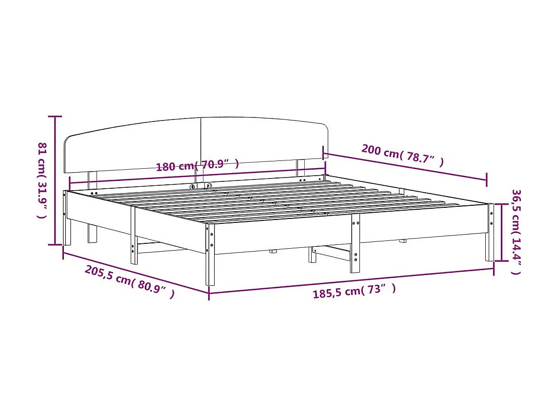 Estructura cama con cabecero madera pino marrón cera 180x200 cm