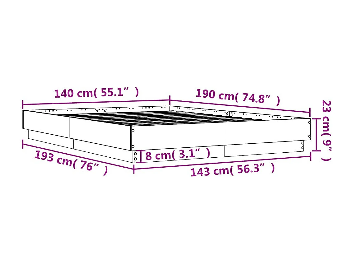Estrutura de cama 140x190 cm derivados de madeira cinza cimento