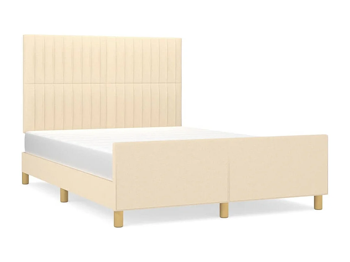 Estrutura de cama c/ cabeceira tecido cor creme 140x190 cm