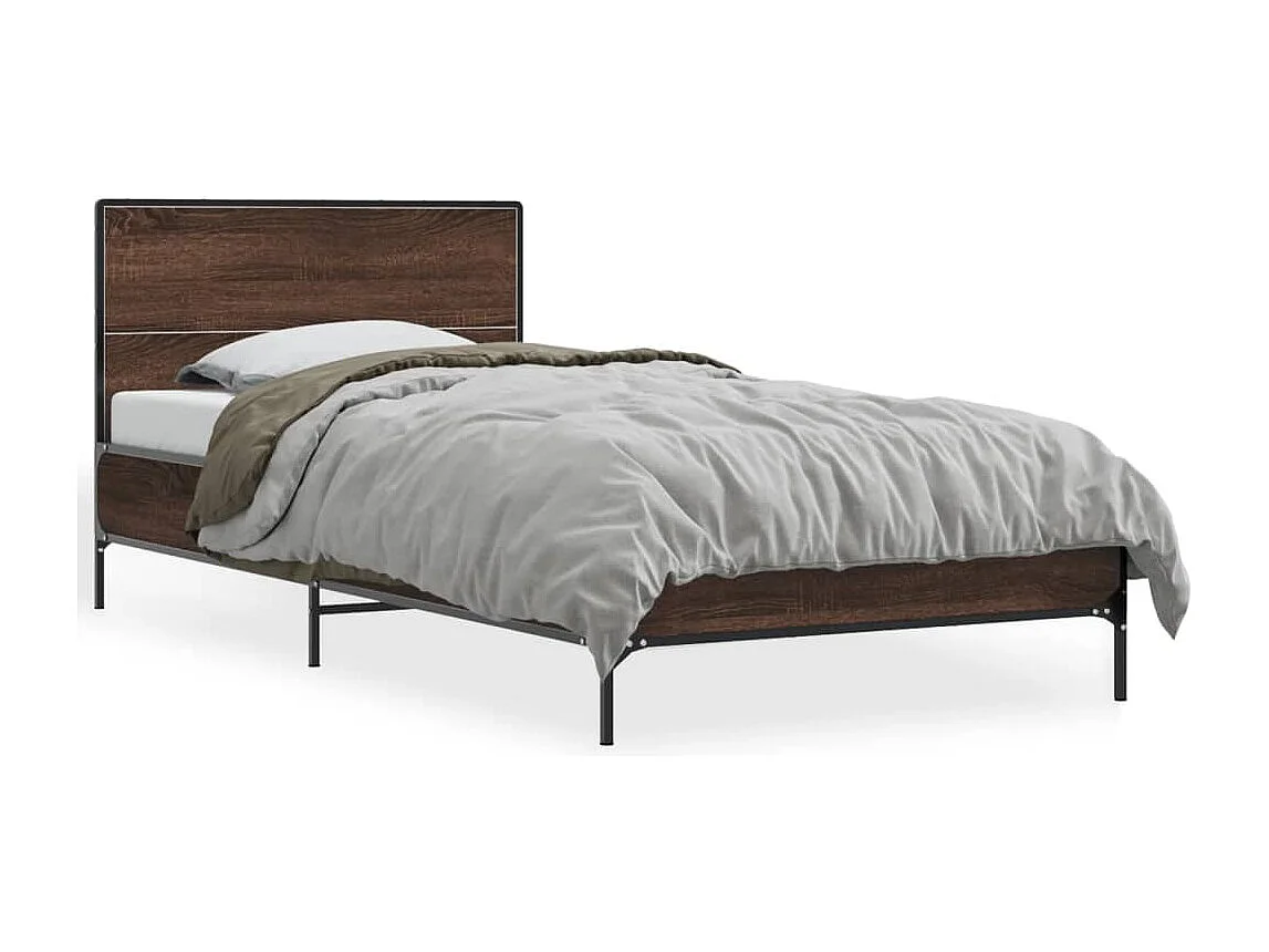 Cadre de lit chêne marron 100x200 cm bois d'ingénierie et métal