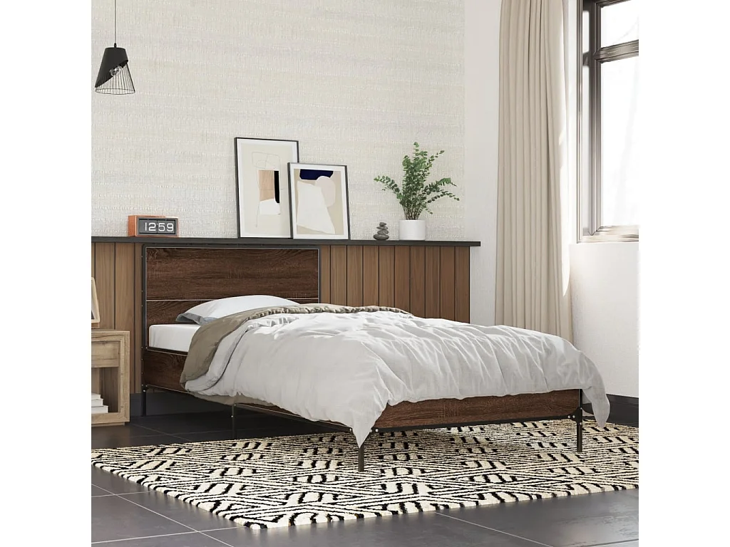 Cadre de lit chêne marron 100x200 cm bois d'ingénierie et métal