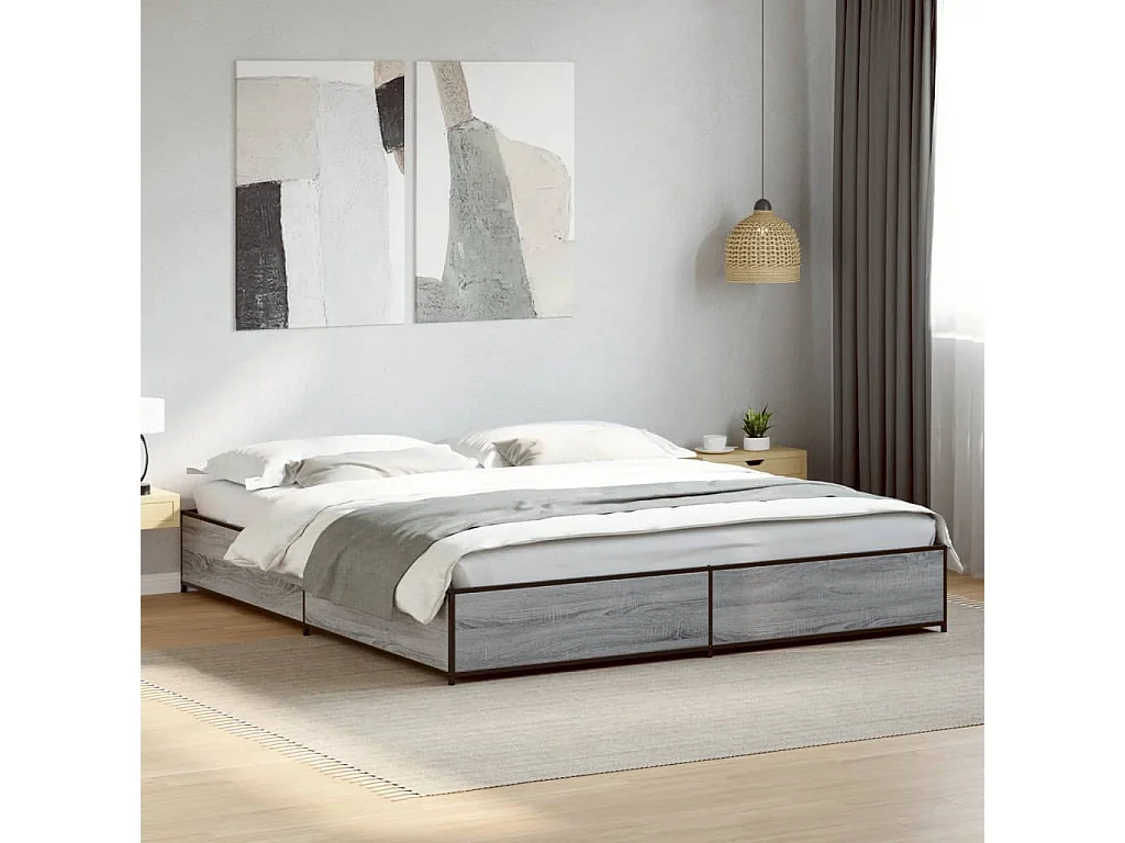 Cadre de lit sonoma gris 180x200 cm bois d'ingénierie et métal