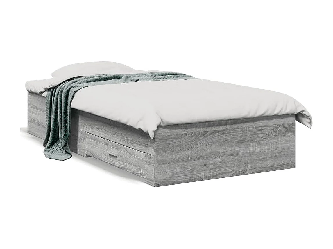 Cama con cajones madera de ingeniería gris Sonoma 90x190 cm