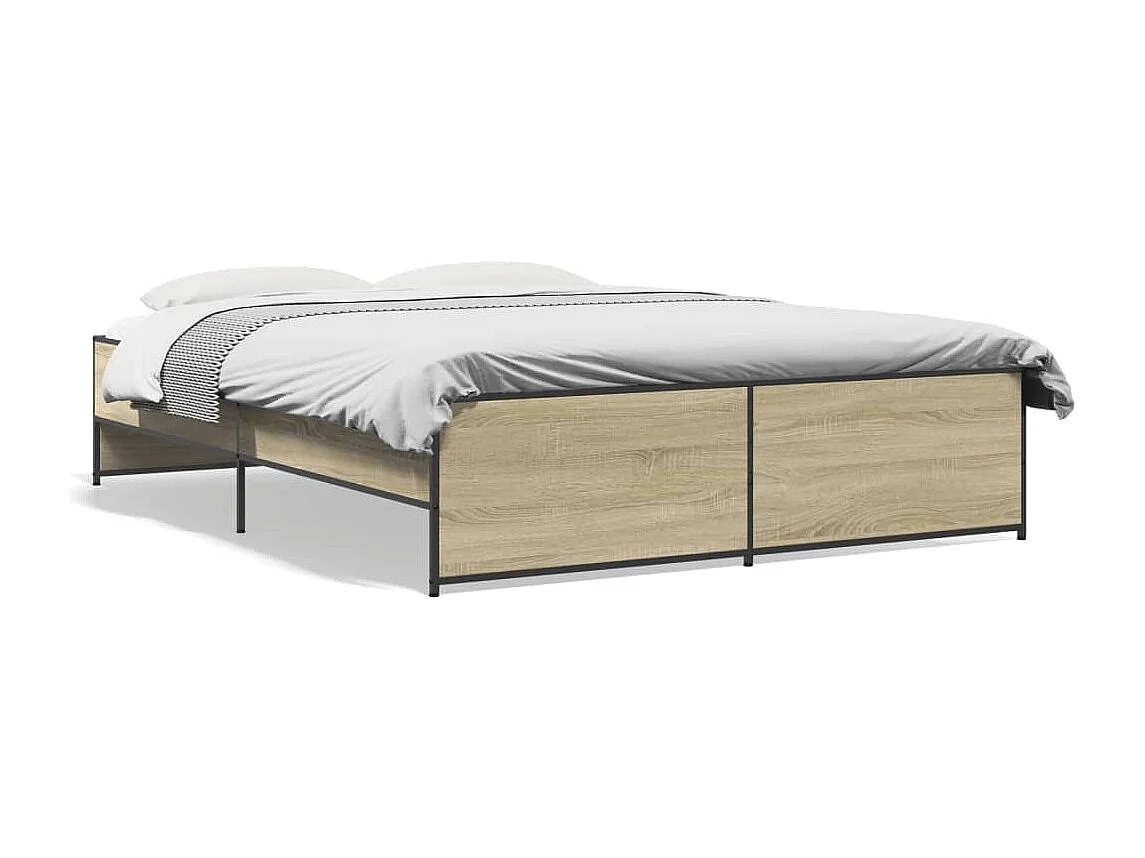 Estructura cama madera ingeniería metal roble Sonoma 140x200 cm