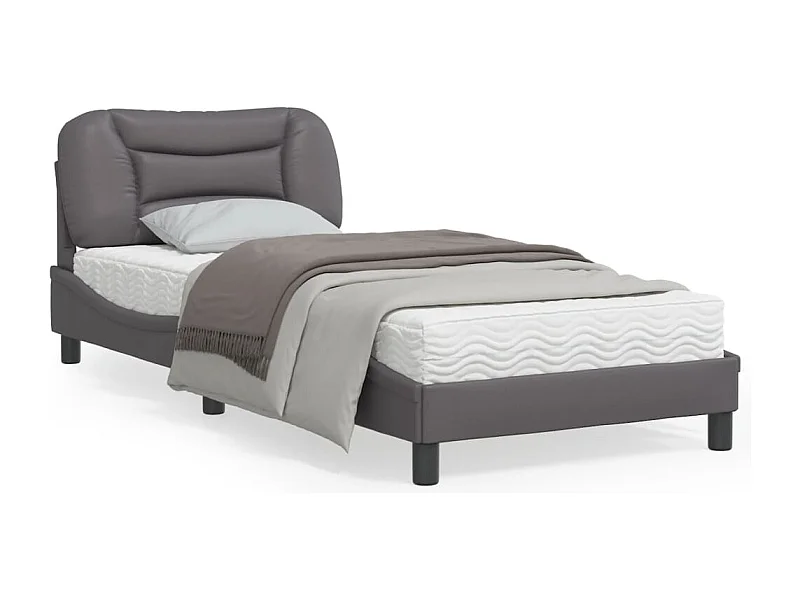 Estrutura de cama c/ luzes LED 80x200cm couro artificial cinza