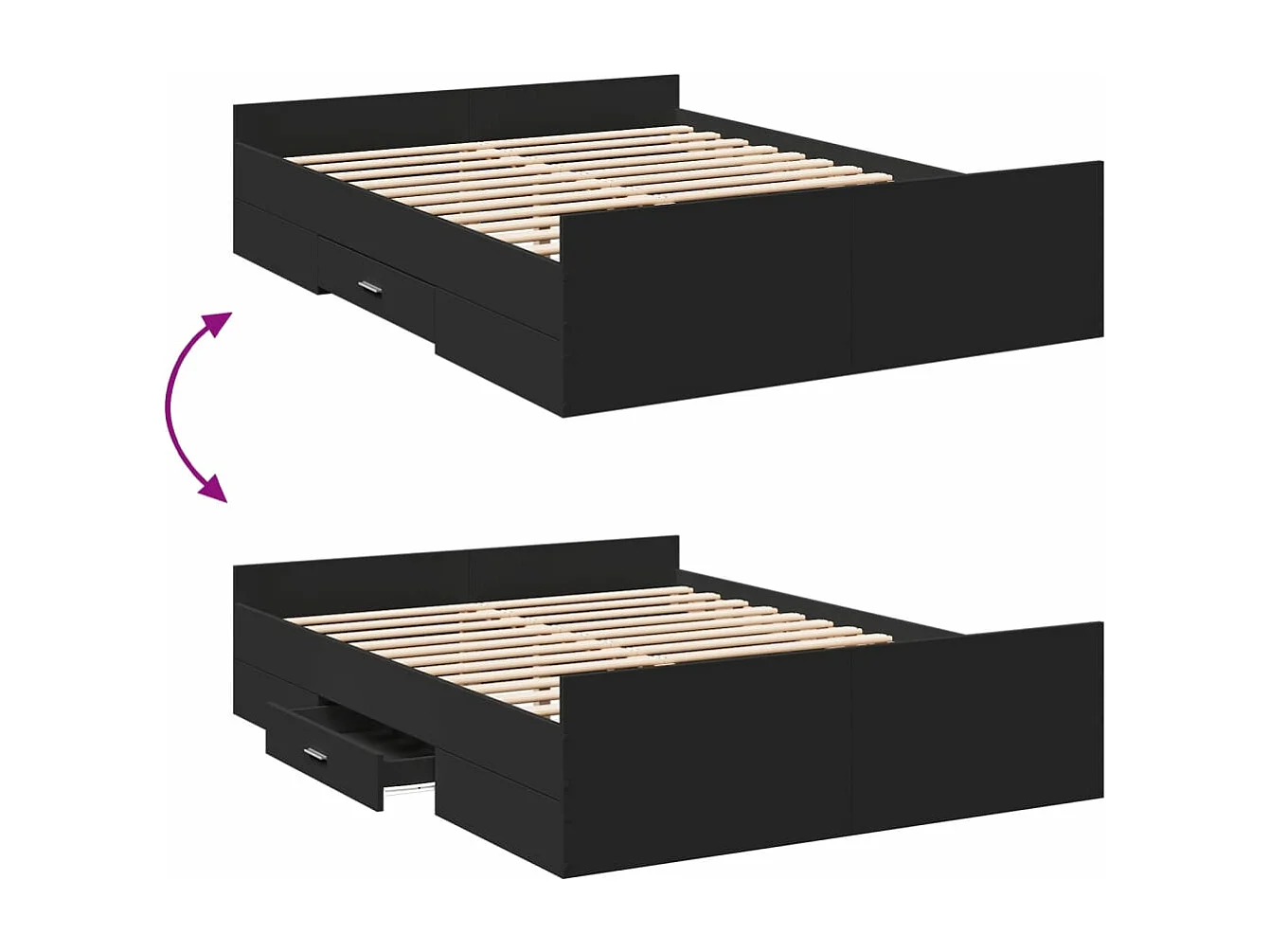 Estrutura de cama c/ gavetas 135x190 cm derivados madeira preto