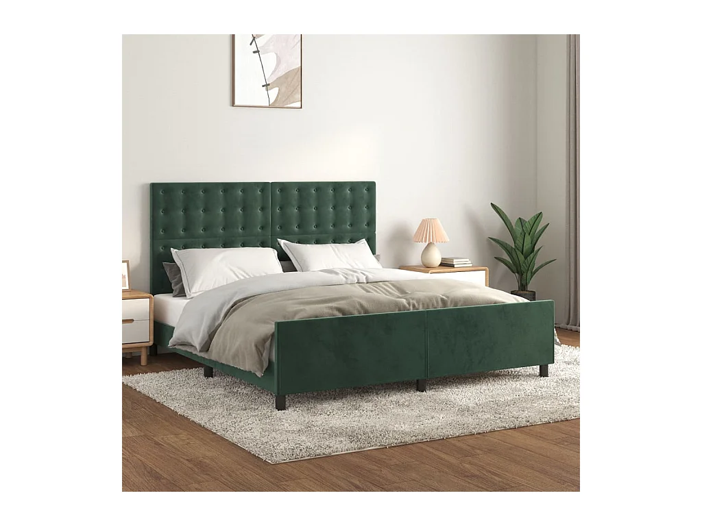 Cadre de lit avec tête de lit Vert foncé 160x200 cm Velours