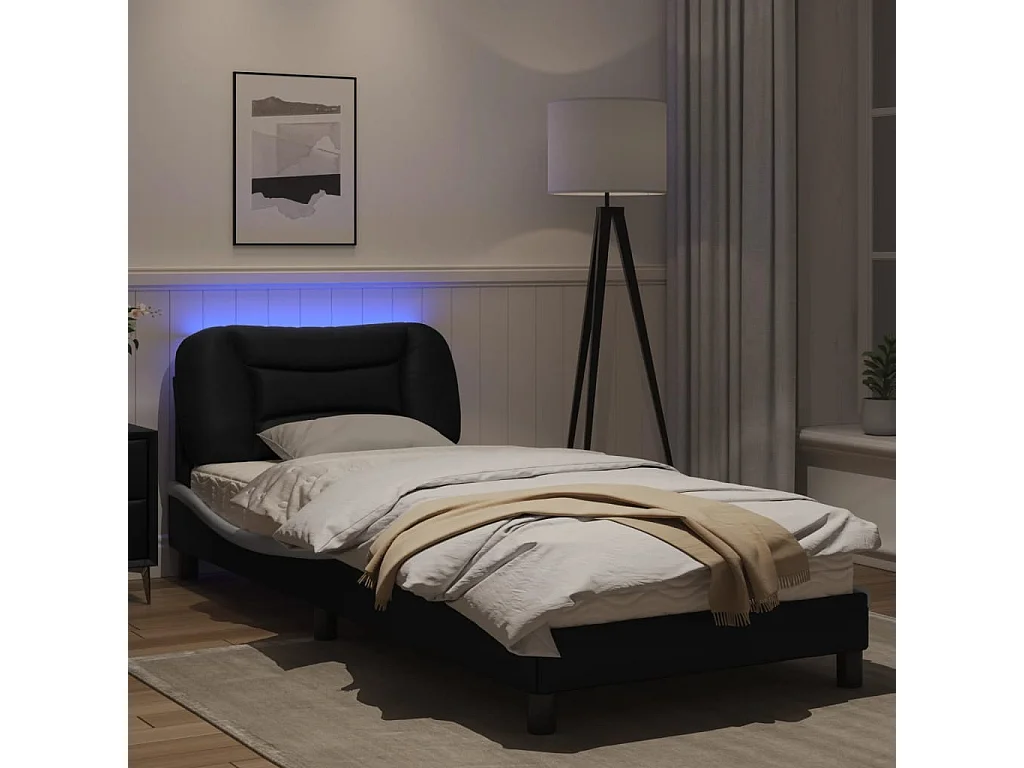 Cadre de lit avec lumières LED noir blanc 80x200 cm similicuir