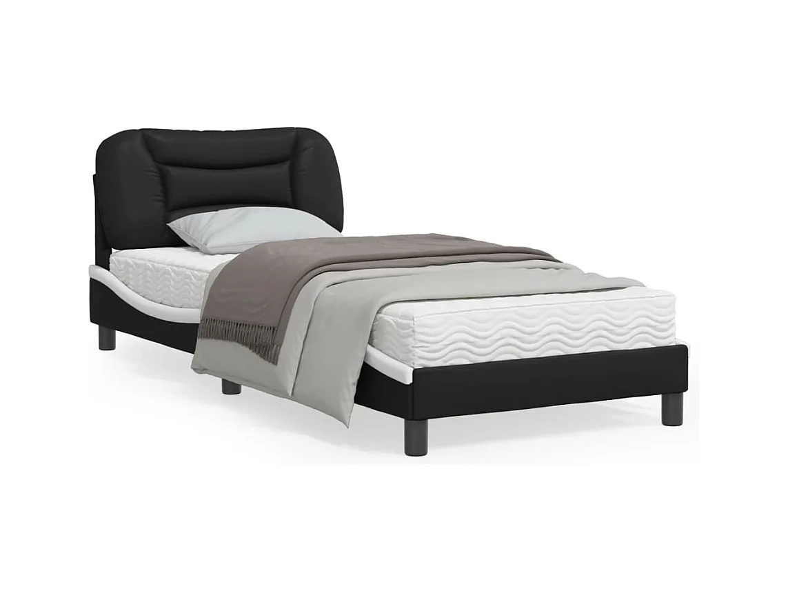 Estructura cama con LED cuero sintético negro blanco 80x200 cm