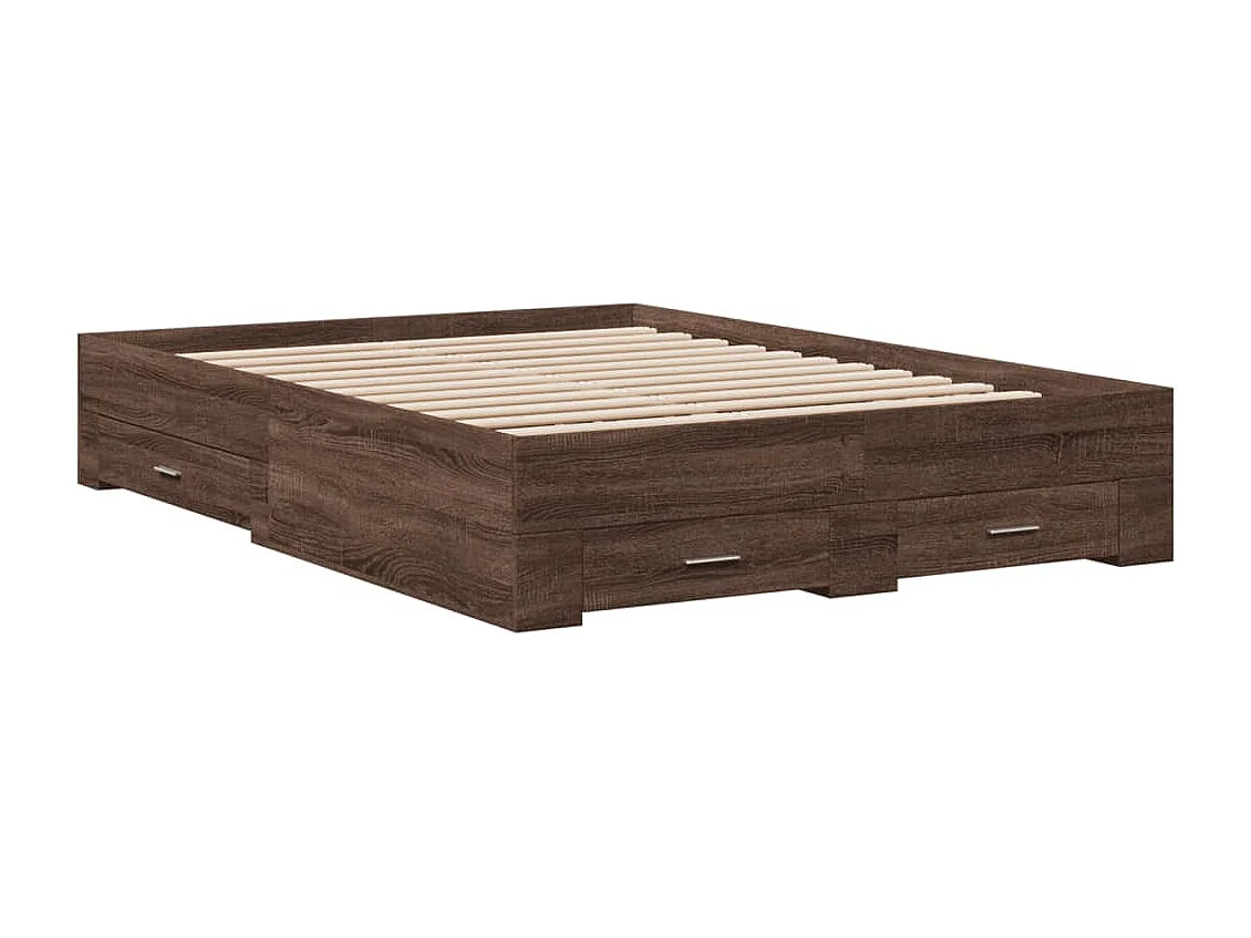 Cama con cajones madera de ingeniería marrón roble 135x190 cm