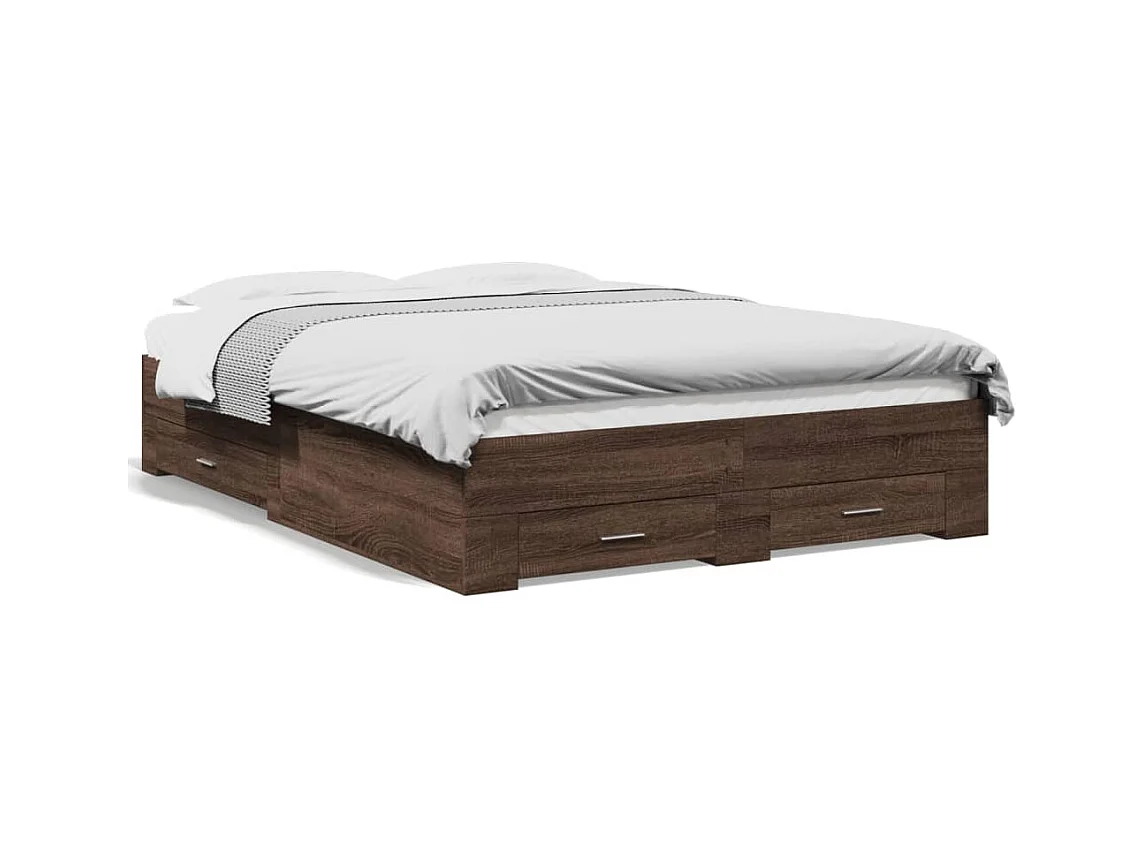 Cadre de lit à tiroirs chêne brun 135x190 cm bois d'ingénierie