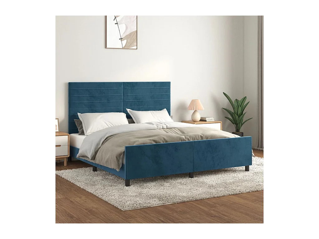 Estructura cama con cabecero terciopelo azul oscuro 160x200 cm
