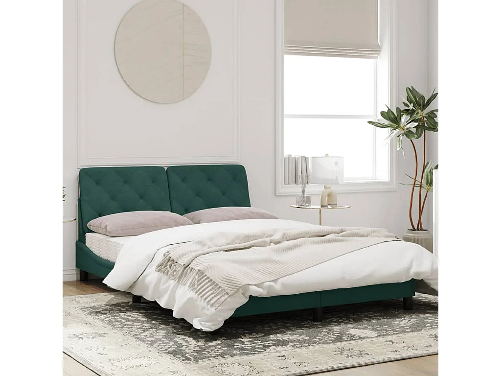 Estrutura de cama c/ cabeceira 140x200 cm veludo verde-escuro