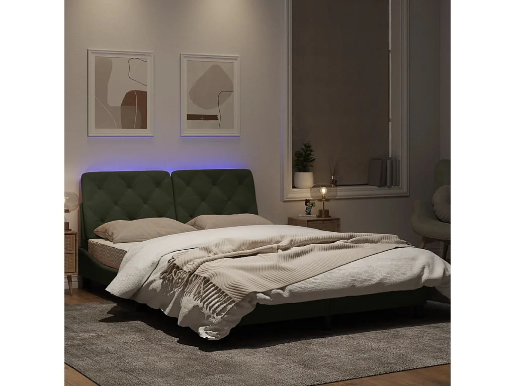 Estructura cama con luces LED terciopelo gris claro 140x190 cm