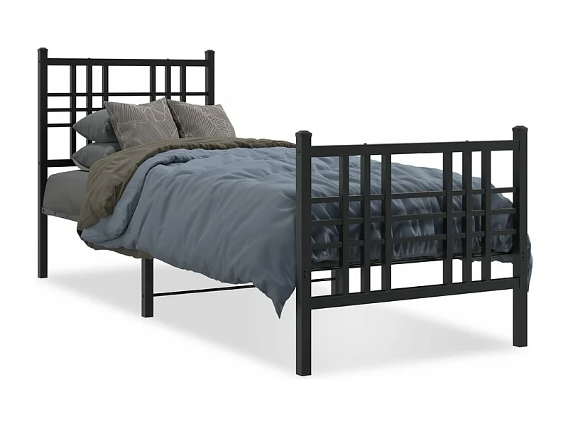 Estrutura de cama com cabeceira e pés 75x190 cm metal preto