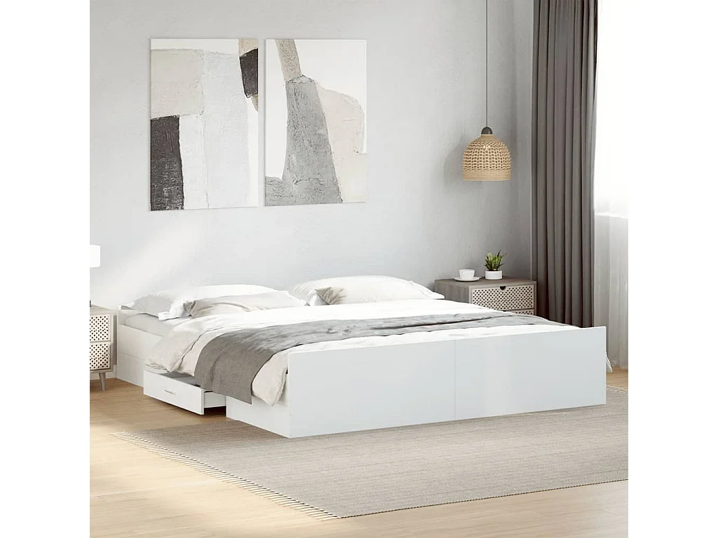 Estructura cama con cajones madera ingeniería blanca 200x200 cm