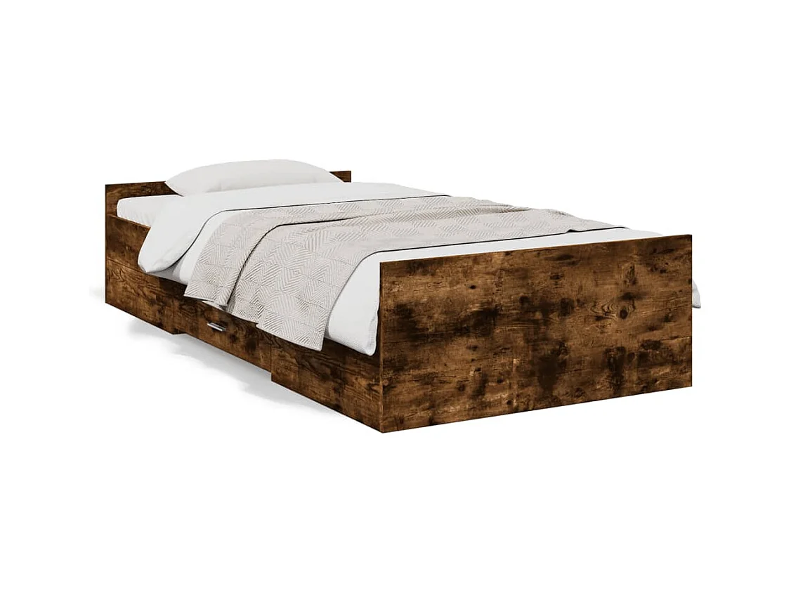 Cadre de lit et tiroirs chêne fumé 90x200 cm bois d'ingénierie