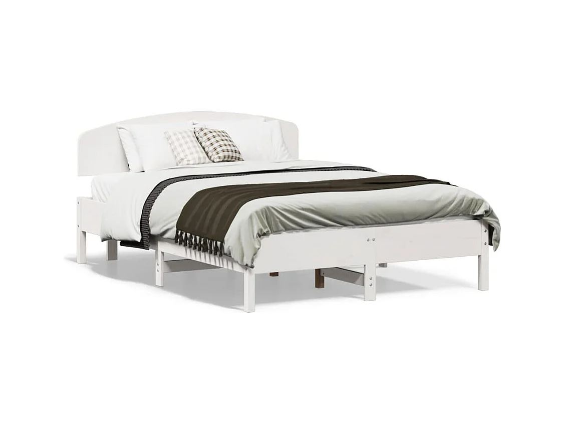 Cadre de lit avec tête de lit blanc 135x190 cm bois pin massif