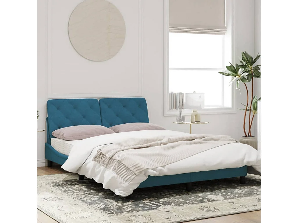 Estructura de cama con luces LED terciopelo azul 120x200 cm