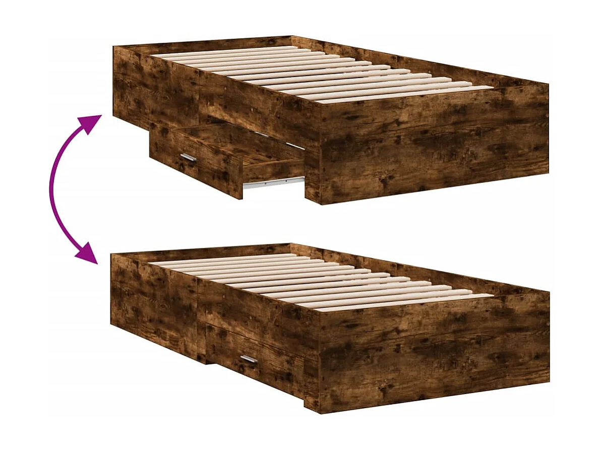 Cama con cajones madera de ingeniería roble ahumado 100x200 cm