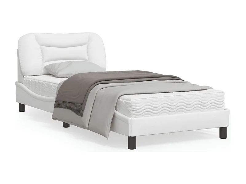 Estructura cama con luces LED cuero sintético blanco 90x200 cm