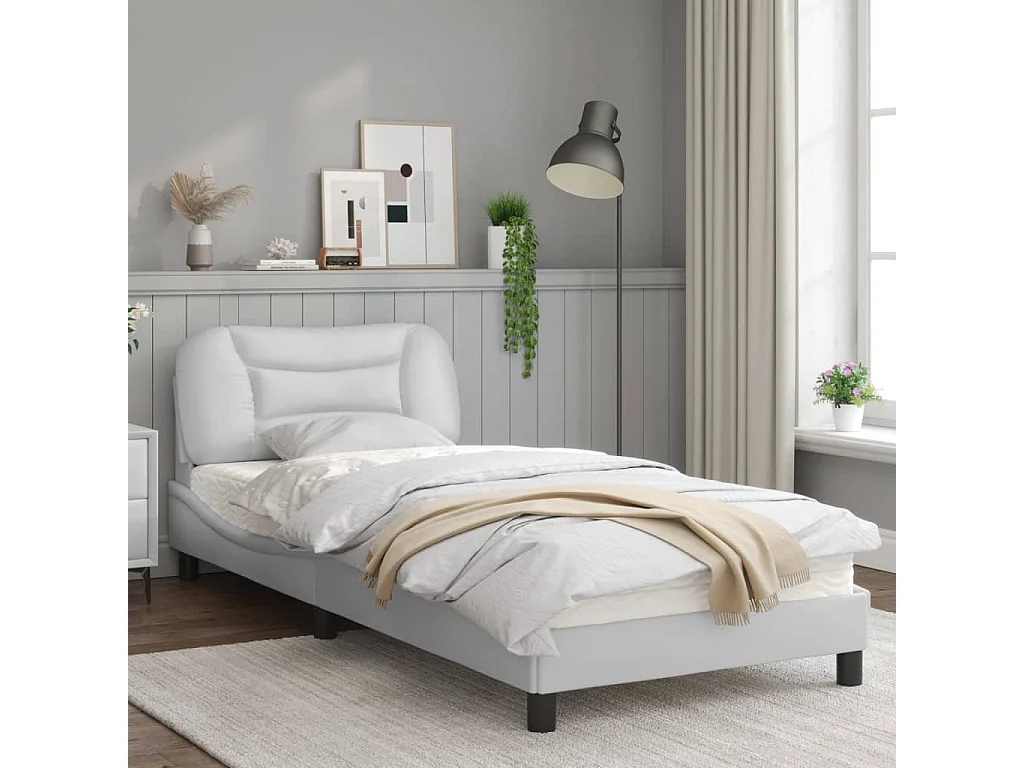 Estructura cama con luces LED cuero sintético blanco 90x200 cm