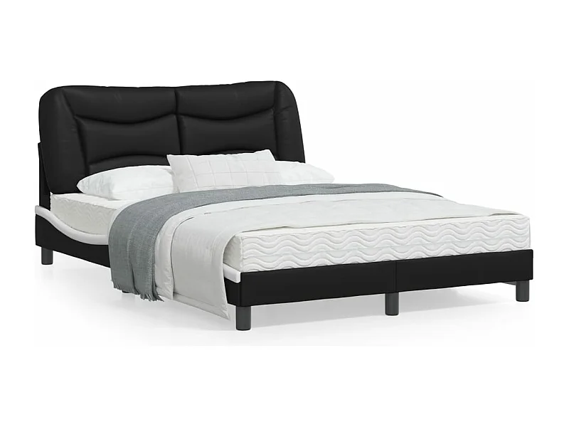 Estrutura cama c/ luzes LED 120x200cm couro artif. preto/branco