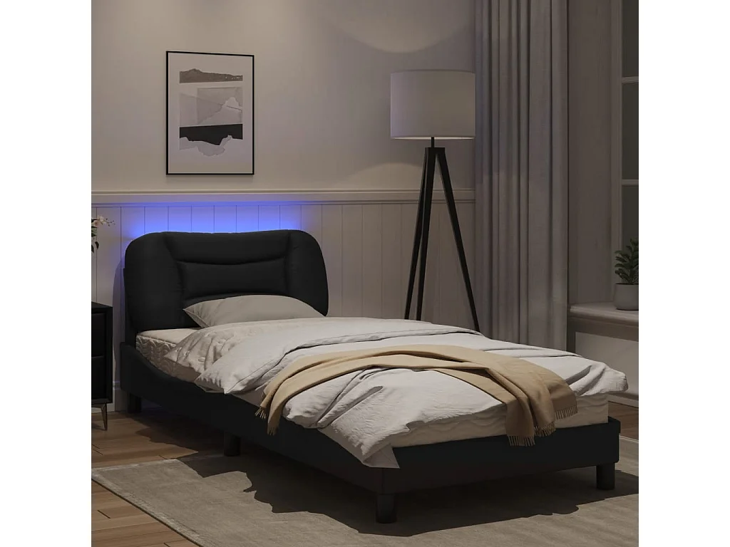 Estructura cama con luces LED cuero sintético negro 80x200 cm