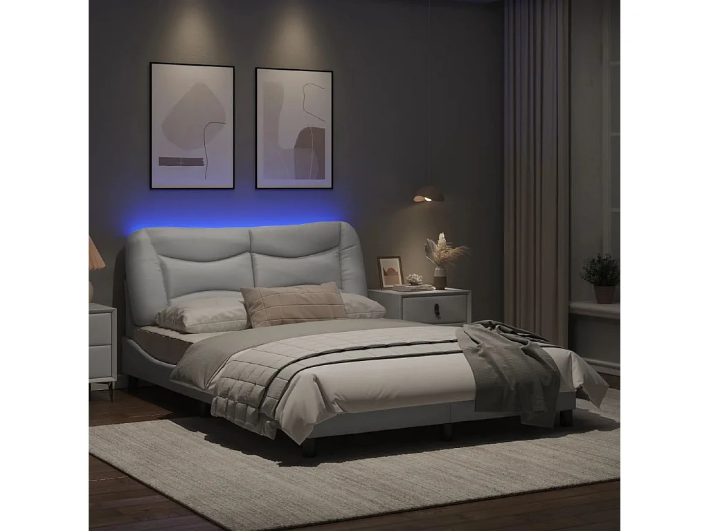Cadre de lit avec lumières LED blanc 140x200 cm similicuir