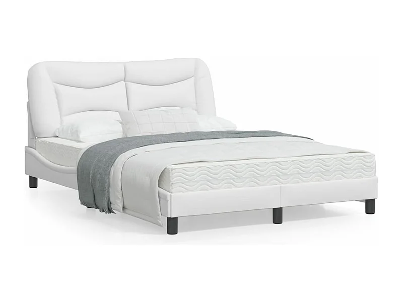 Estructura cama con luces LED cuero sintético blanco 140x200 cm