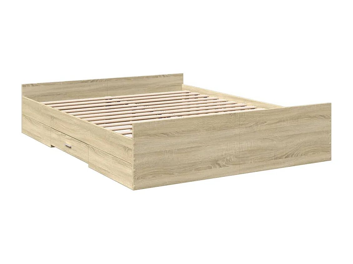 Cadre de lit à tiroirs chêne sonoma 160x200cm bois d'ingénierie