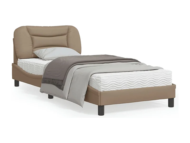 Estrutura de cama c/ luzes LED 90x200cm couro artif. cappuccino