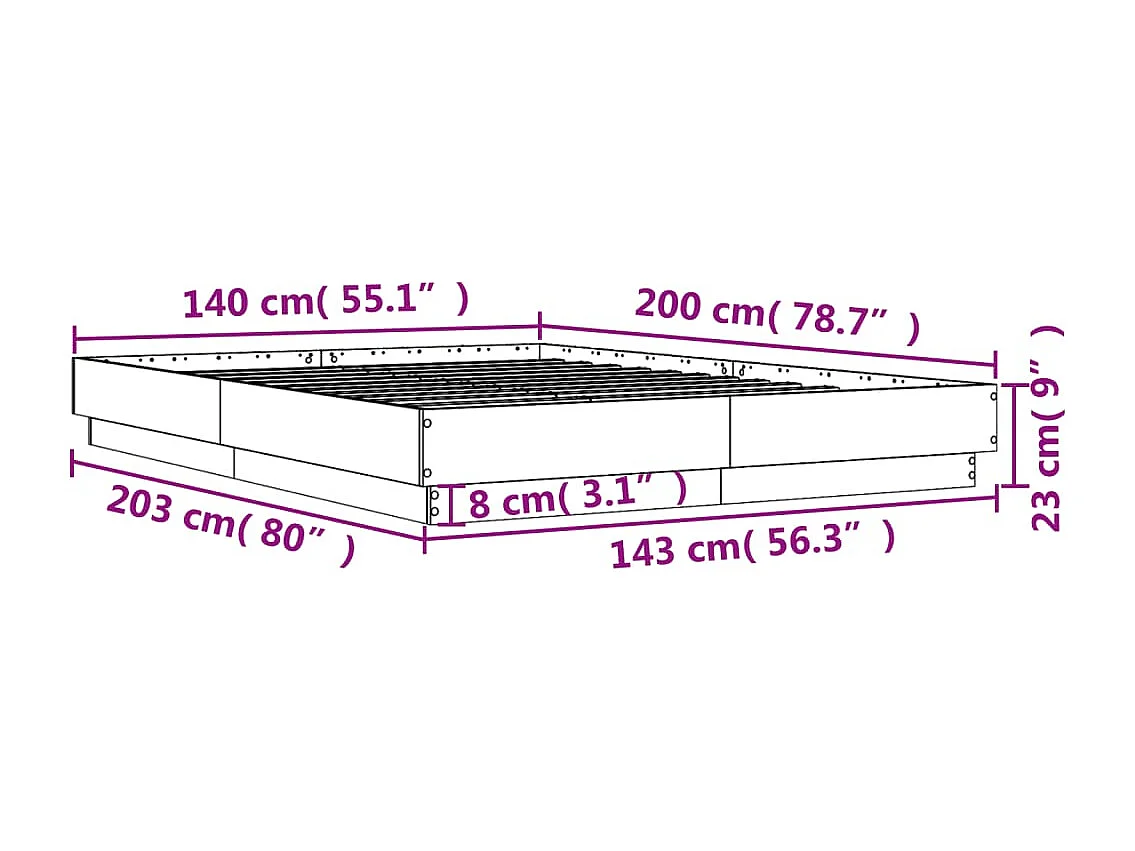Estructura de cama madera de ingeniería gris Sonoma 140x200 cm