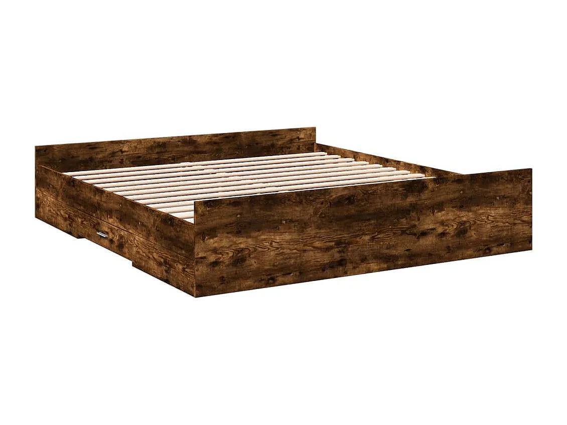 Cadre de lit et tiroirs chêne fumé 200x200 cm bois d'ingénierie