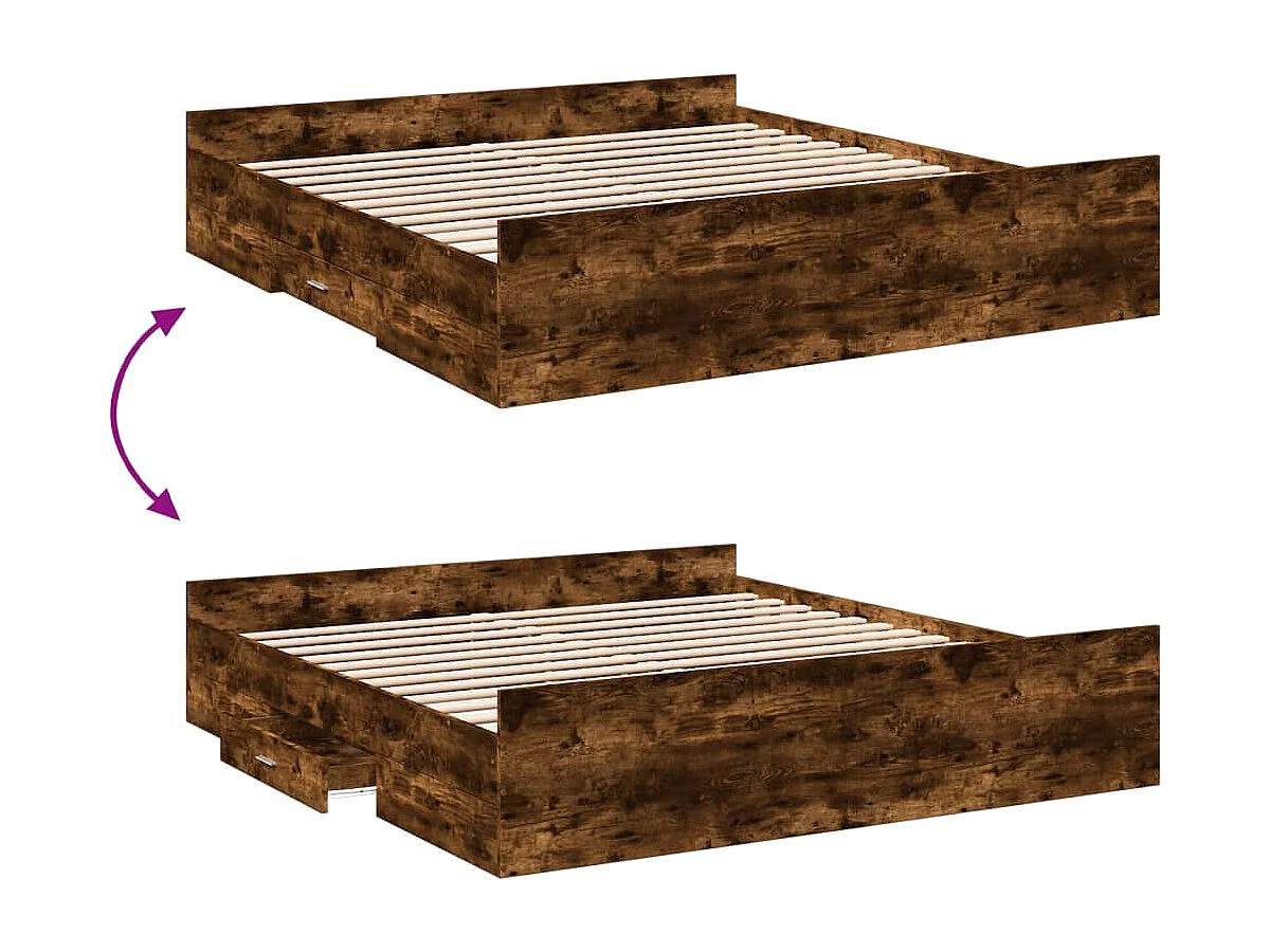 Cama con cajones madera de ingeniería roble ahumado 200x200 cm