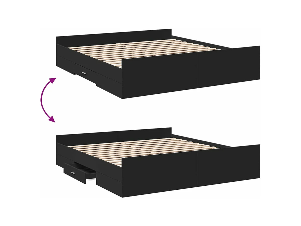 Cadre de lit avec tiroirs noir 200x200 cm bois d'ingénierie