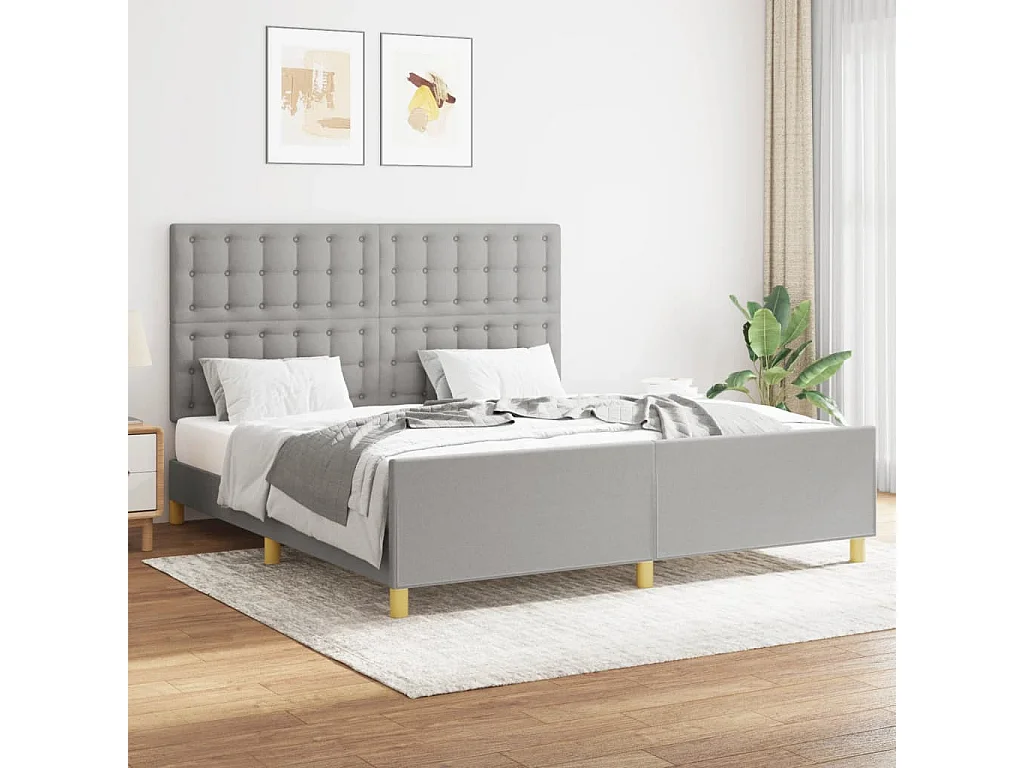 Estrutura de cama 160x200 cm tecido cinzento-claro